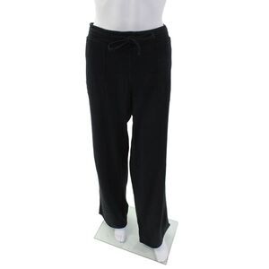 JWLA Womens Cotton Drawstring Stretch Wide-Leg Pants Solid Black Size L